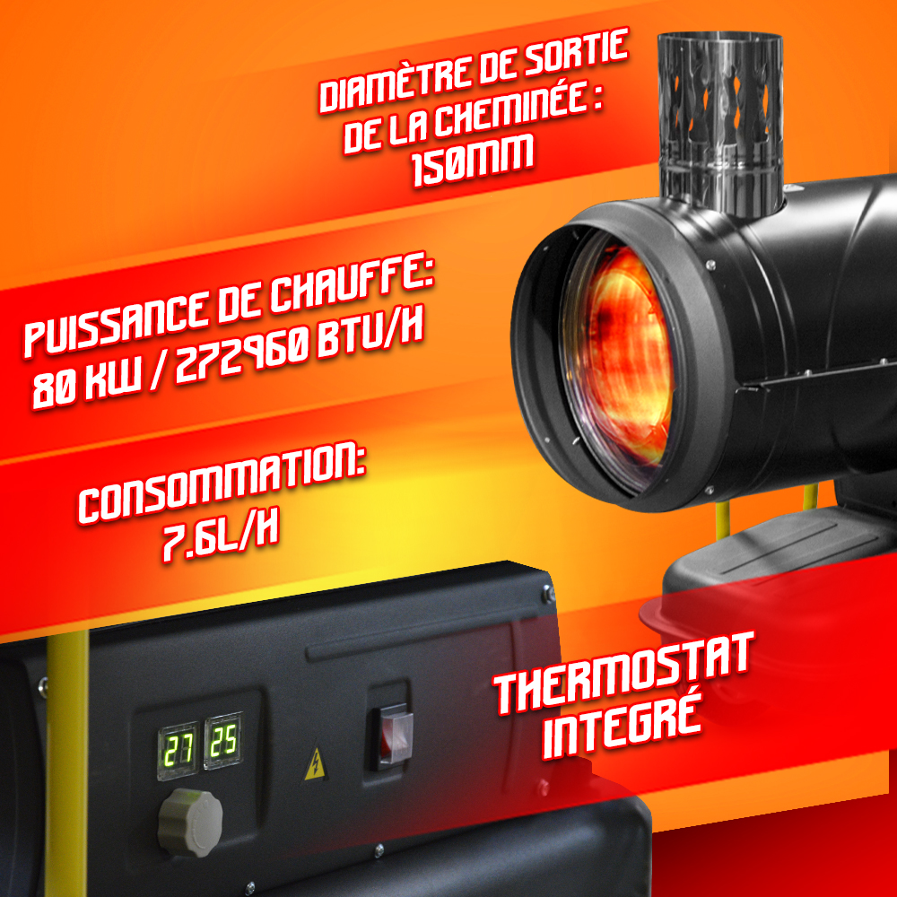 Canon à chaleur 50 KW diesel avec thermostat et roues - Warmtech :  : Bricolage